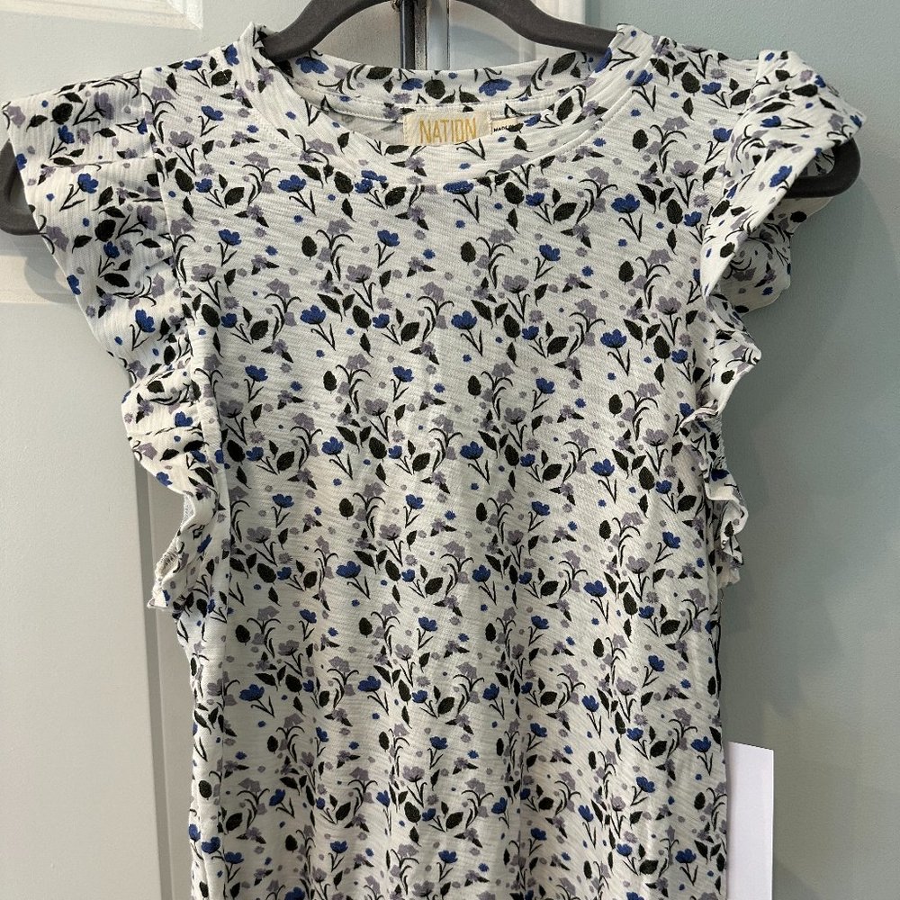 Nation LTD White Floral Ruffle Sleeve Tank Top